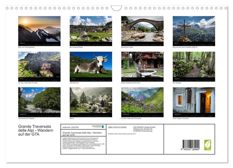 Produktbild: Grande Traversata delle Alpi - Wandern auf der GTA (Wandkalender 2026 DIN A3 quer), CALVENDO Monatskalender