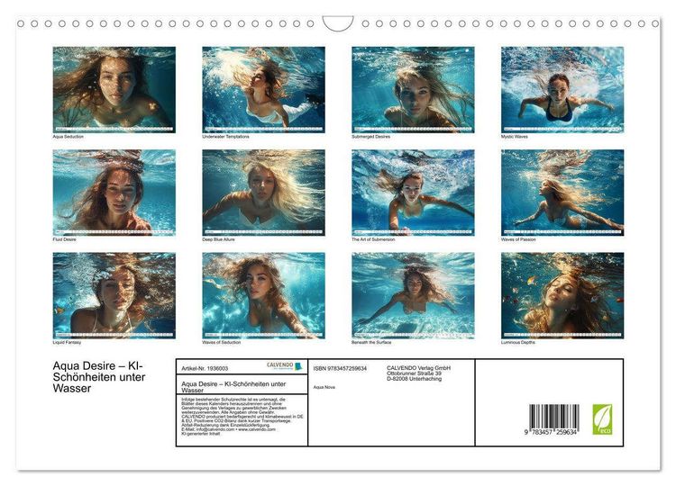Produktbild: Aqua Desire &ndash; KI-Sch&ouml;nheiten unter Wasser (Wandkalender 2026 DIN A3 quer), CALVENDO Monatskalender