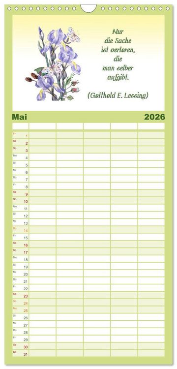 Produktbild: Familienplaner 2026 - 12 unterhaltsame Zitate f&uuml;r ein sch&ouml;nes Jahr mit 5 Spalten (Wandkalender, 21 x 45 cm) CALVENDO