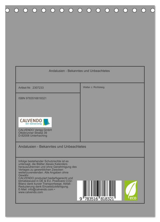 Produktbild: Andalusien - Bekanntes und Unbeachtetes (Tischkalender 2027 DIN A5 hoch), CALVENDO Monatskalender