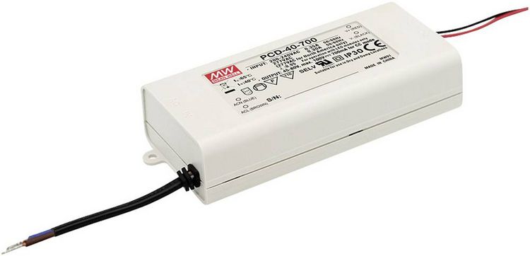 Produktbild: Mean Well MW PCD-40-500B LED-Treiber Konstantstrom 40W 0.5A 45 - 80 V/DC dimmbar, PFC-Schaltkreis, &Uuml;berlastschutz, Montage auf