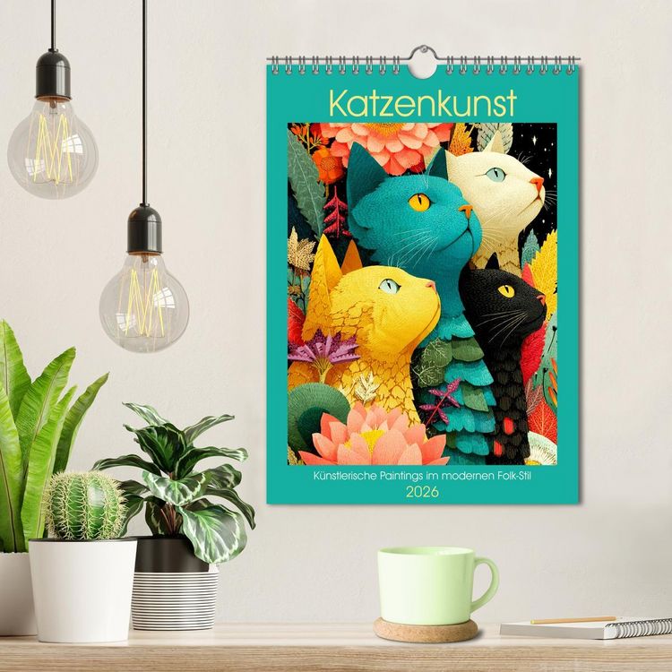 Produktbild: Katzenkunst. K&uuml;nstlerische Paintings im modernen Folk-Stil (Wandkalender 2026 DIN A4 hoch), CALVENDO Monatskalender