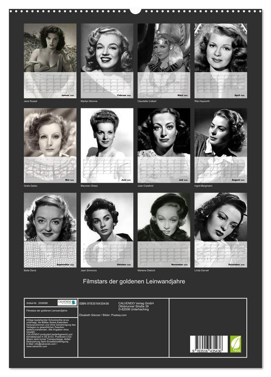 Produktbild: Filmstars der goldenen Leinwandjahre (hochwertiger Premium Wandkalender 2026 DIN A2 hoch), Kunstdruck in Hochglanz