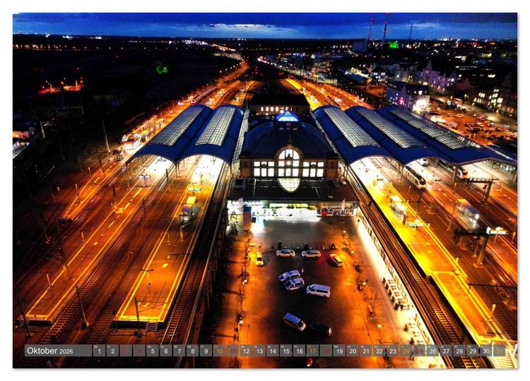 Produktbild: HALLE AN DER SAALE NACHTFLUG (Wandkalender 2026 DIN A2 quer), CALVENDO Monatskalender