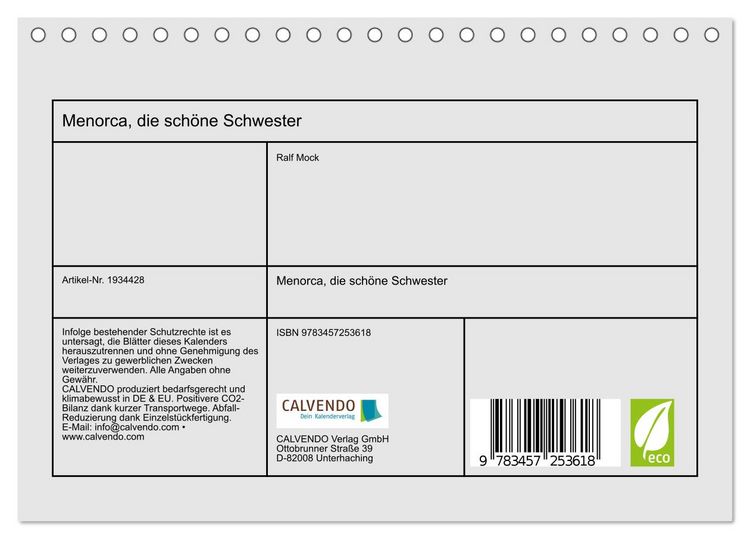 Produktbild: Menorca, die sch&ouml;ne Schwester (Tischkalender 2026 DIN A5 quer), CALVENDO Monatskalender