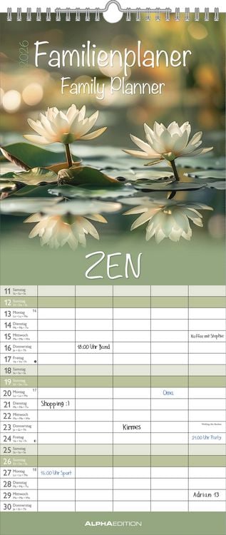 Bild vom Artikel Familienplaner Zen 2026 - Familien-Timer 19,5x45 cm - 5 Spalten - Wand-Planer - viel Platz für Eintragungen - Familienkalender - Alpha Edition vom Autor Alpha Edition