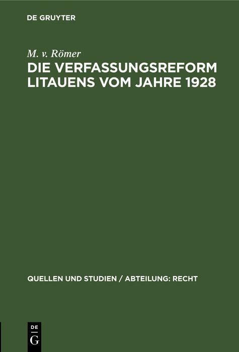 Produktbild: Die Verfassungsreform Litauens vom Jahre 1928