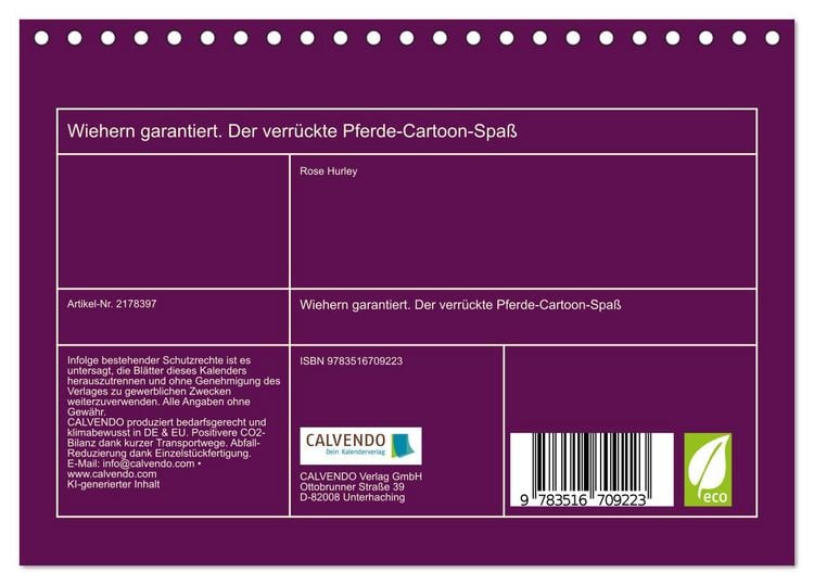 Produktbild: Wiehern garantiert. Der verr&uuml;ckte Pferde-Cartoon-Spa&szlig; (Tischkalender 2026 DIN A5 quer), CALVENDO Monatskalender