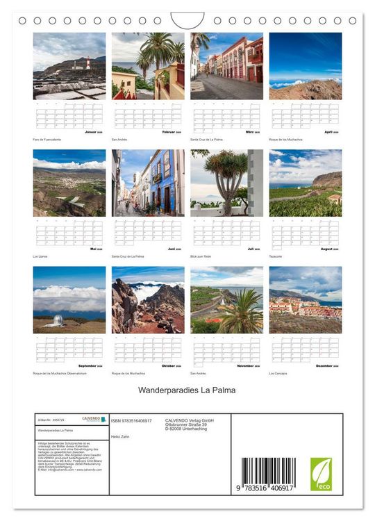 Produktbild: Wanderparadies La Palma (Wandkalender 2026 DIN A4 hoch), CALVENDO Monatskalender