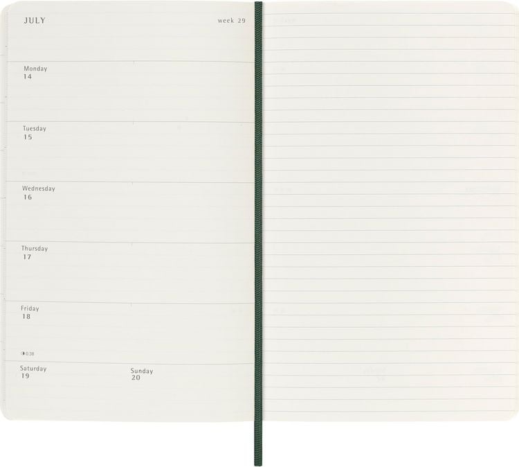 Produktbild: Moleskine 18 Monate Wochen Notizkalender 2025/2026, L/A5, 1 Wo = 1 Seite, rechts linierte Seite, weicher Einband, Myrtengrün