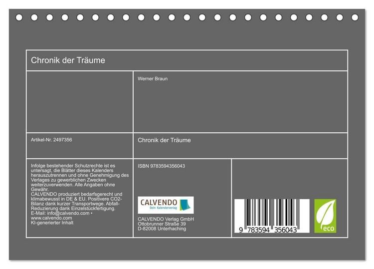 Produktbild: Chronik der Tr&auml;ume (Tischkalender 2027 DIN A5 quer), CALVENDO Monatskalender