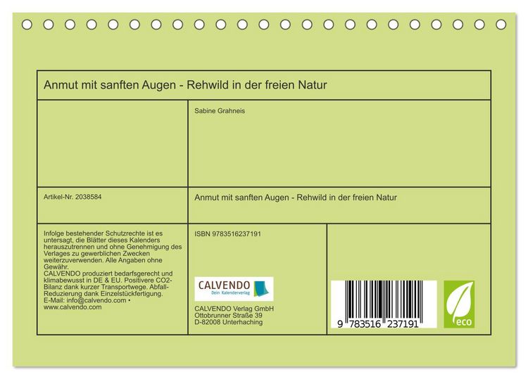 Produktbild: Anmut mit sanften Augen - Rehwild in der freien Natur (Tischkalender 2026 DIN A5 quer), CALVENDO Monatskalender