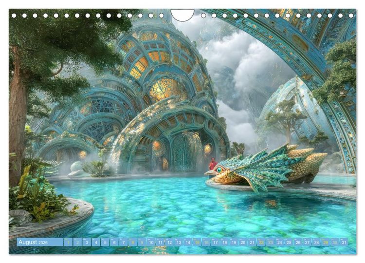 Produktbild: Fantasiekreaturen am Wasser - Biomorphe Landschaften (Wandkalender 2026 DIN A4 quer), CALVENDO Monatskalender