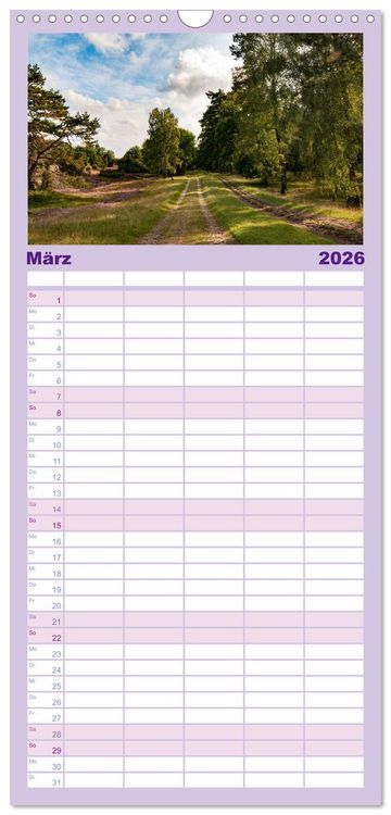 Produktbild: Familienplaner 2026 - Wanderung durch die zauberhafte L&uuml;neburger Heide mit 5 Spalten (Wandkalender, 21 x 45 cm) CALVENDO