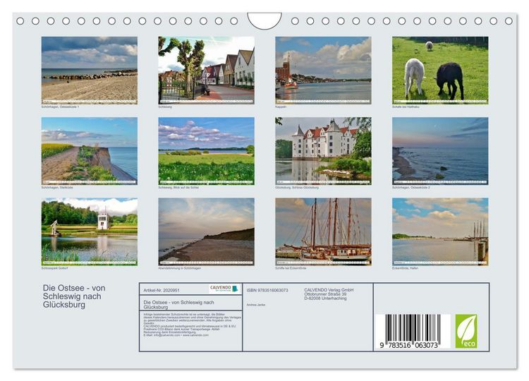 Produktbild: Die Ostsee - von Schleswig nach Gl&uuml;cksburg (Wandkalender 2026 DIN A4 quer), CALVENDO Monatskalender