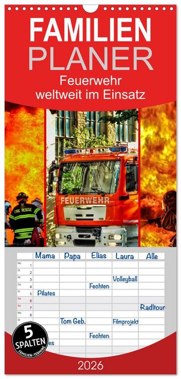 Produktbild: Familienplaner 2026 - Feuerwehr - weltweit im Einsatz mit 5 Spalten (Wandkalender, 21 x 45 cm) CALVENDO