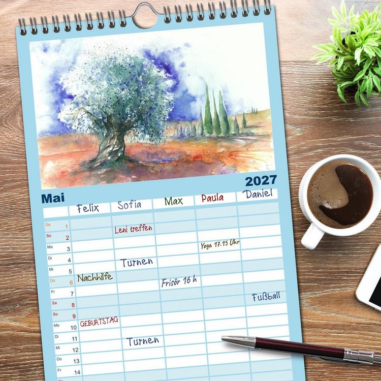 Produktbild: Familienplaner 2027 - Toskana Aquarelle mit 5 Spalten (Wandkalender, 21 x 45 cm) CALVENDO