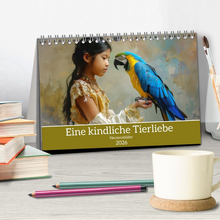 Produktbild: Eine kindliche Tierliebe - Herzensbilder (Tischkalender 2026 DIN A5 quer), CALVENDO Monatskalender