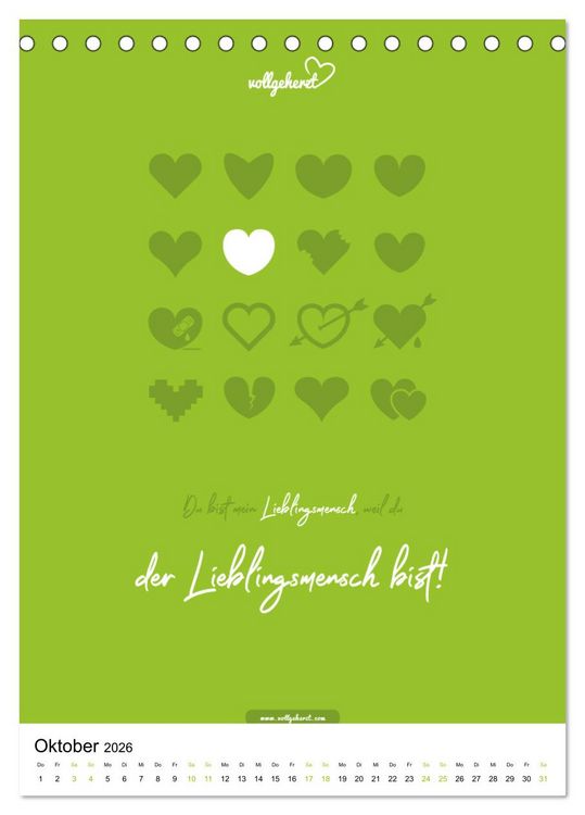 Produktbild: vollgeherzt: Lieblingsmensch-Kalender - Der Wandkalender als Geschenk f&uuml;r ganz besondere Menschen (Tischkalender 2026 DIN A5 hoch), CALVENDO Monatskalender