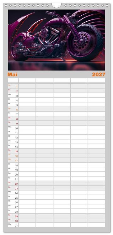 Produktbild: Familienplaner 2027 - Motorrad illusionen mit 5 Spalten (Wandkalender, 21 x 45 cm) CALVENDO