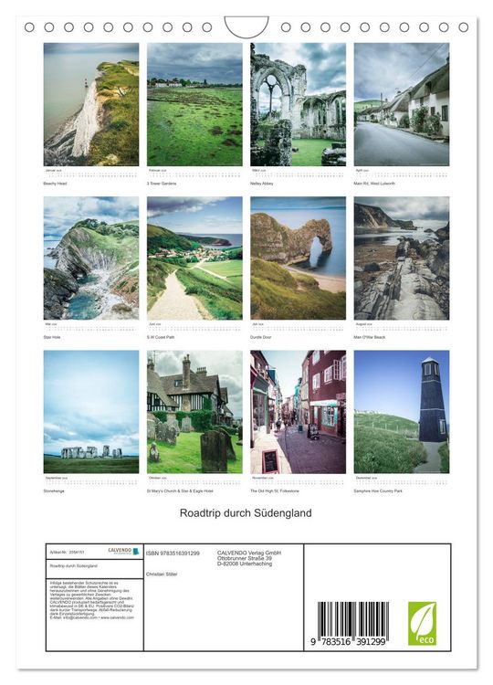 Produktbild: Roadtrip durch S&uuml;dengland (Wandkalender 2026 DIN A4 hoch), CALVENDO Monatskalender