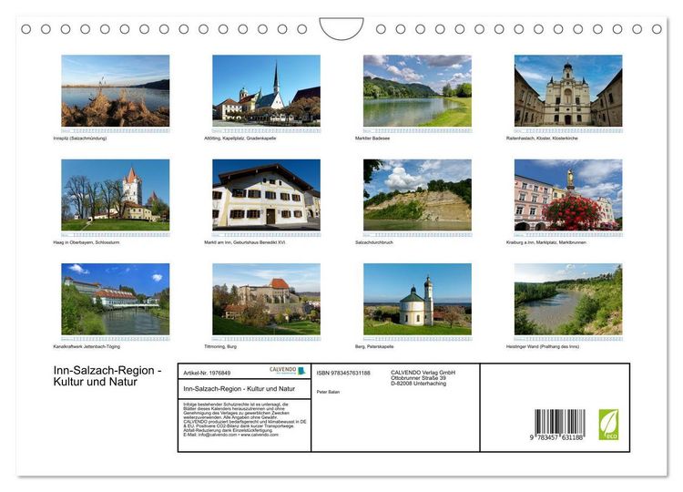 Produktbild: Inn-Salzach-Region - Kultur und Natur (Wandkalender 2026 DIN A4 quer), CALVENDO Monatskalender