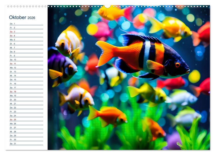 Produktbild: Aquarienzauber - Bunte KI Unterwasserwelten (Wandkalender 2026 DIN A2 quer), CALVENDO Monatskalender