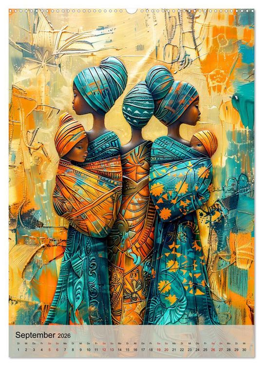 Produktbild: Afrikanische Eleganz - Illustrationen in harmonischen Farben (Wandkalender 2026 DIN A2 hoch), CALVENDO Monatskalender