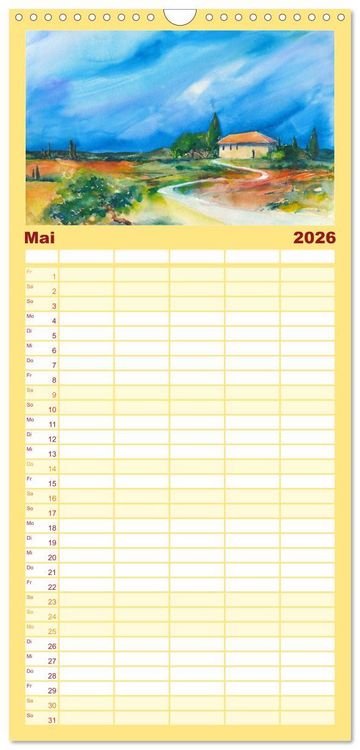Produktbild: Familienplaner 2026 - Landschaft in Aquarell mit 5 Spalten (Wandkalender, 21 x 45 cm) CALVENDO