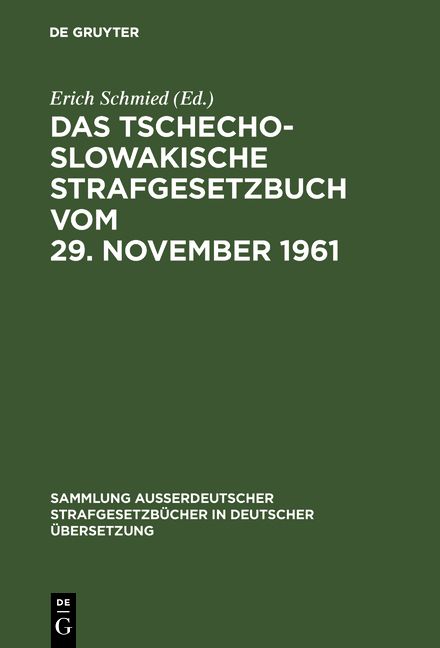 Produktbild: Das Tschechoslowakische Strafgesetzbuch vom 29. November 1961