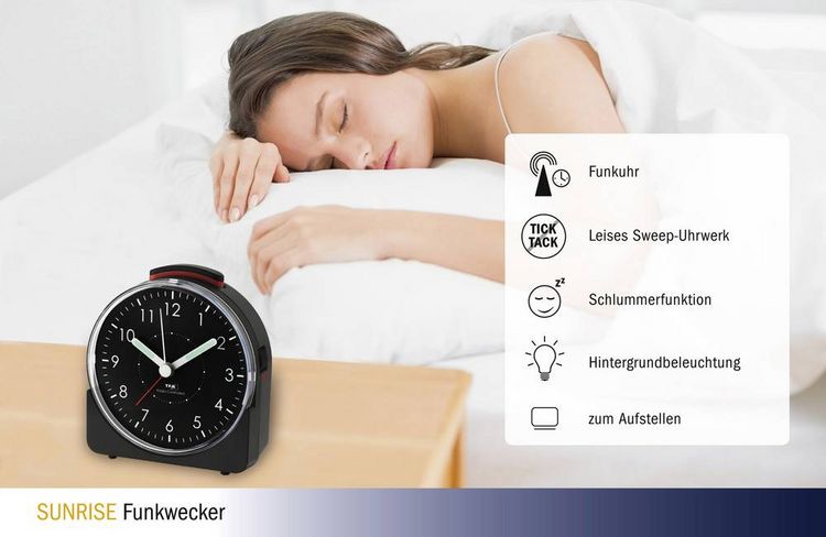 Produktbild: TFA Dostmann 60.1513.01 Funk Wecker Schwarz Fluoreszierend Zeiger