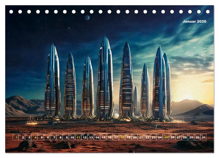 Produktbild: Pionierbauten auf fremden Planeten (Tischkalender 2026 DIN A5 quer), CALVENDO Monatskalender
