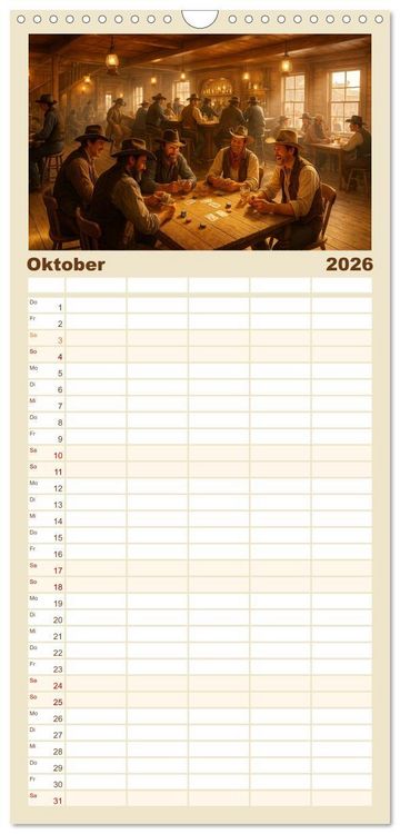 Produktbild: Familienplaner 2026 - Cowboy Alltag und Western Staub mit 5 Spalten (Wandkalender, 21 x 45 cm) CALVENDO