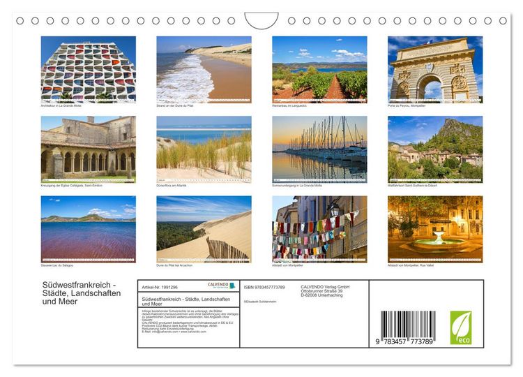 Produktbild: S&uuml;dwestfrankreich - St&auml;dte, Landschaften und Meer (Wandkalender 2026 DIN A4 quer), CALVENDO Monatskalender