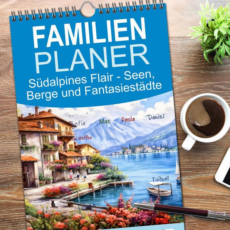 Produktbild: Familienplaner 2026 - S&uuml;dalpines Flair - Seen, Berge und Fantasiest&auml;dte mit 5 Spalten (Wandkalender, 21 x 45 cm) CALVENDO