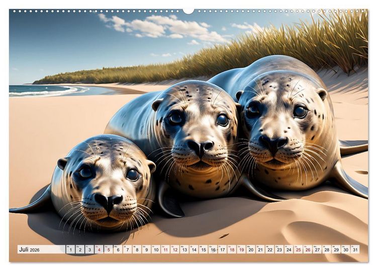 Produktbild: Freche Seehunde (hochwertiger Premium Wandkalender 2026 DIN A2 quer), Kunstdruck in Hochglanz