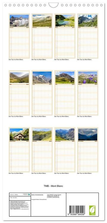 Produktbild: Familienplaner 2027 - TMB - Mont Blanc mit 5 Spalten (Wandkalender, 21 x 45 cm) CALVENDO