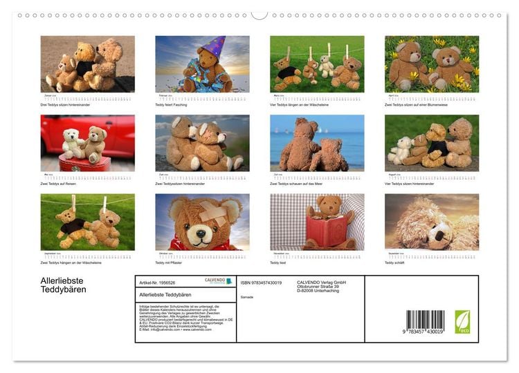 Produktbild: Allerliebste Teddyb&auml;ren (hochwertiger Premium Wandkalender 2026 DIN A2 quer), Kunstdruck in Hochglanz