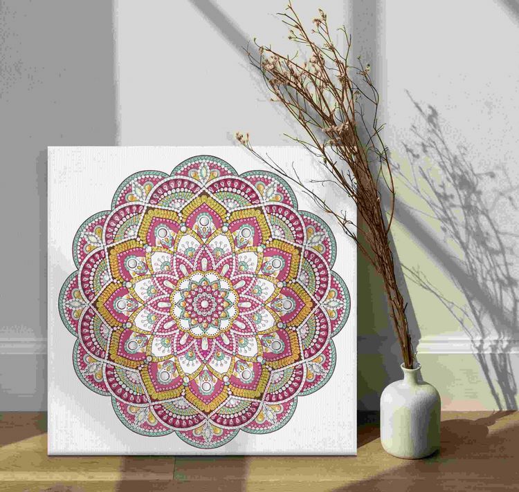 Diamond Painting Blumen Mandala 40x40cm - Großes DIY Diamantbild Für Erwachsene