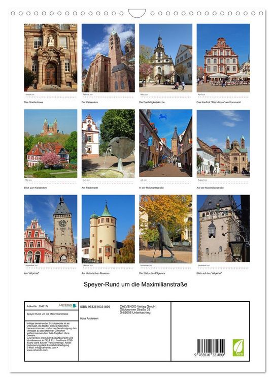Produktbild: Speyer-Rund um die Maximilianstra&szlig;e (Wandkalender 2026 DIN A3 hoch), CALVENDO Monatskalender
