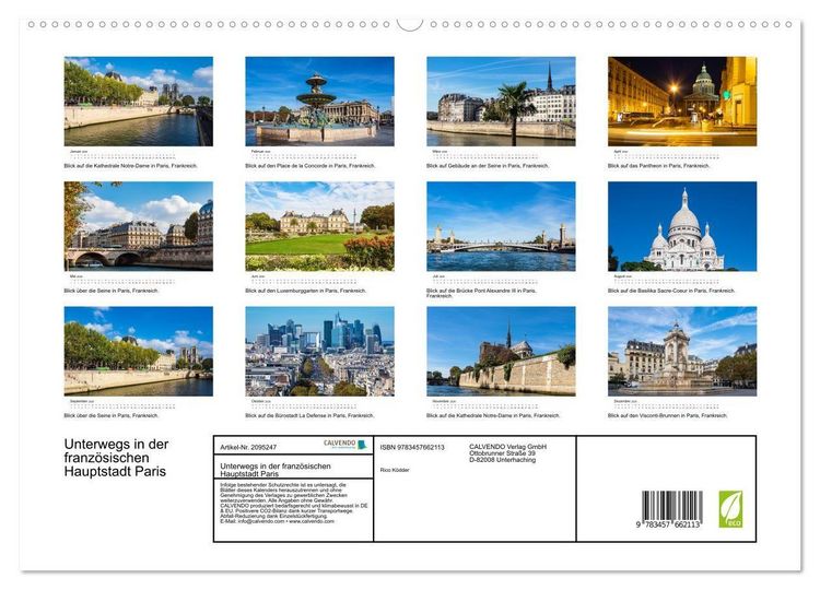 Produktbild: Unterwegs in der franz&ouml;sischen Hauptstadt Paris (hochwertiger Premium Wandkalender 2026 DIN A2 quer), Kunstdruck in Hochglanz