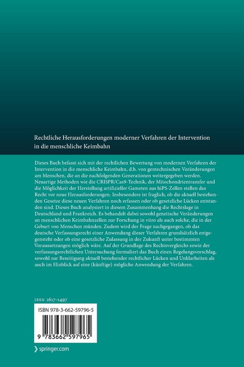 Produktbild: Rechtliche Herausforderungen moderner Verfahren der Intervention in die menschliche Keimbahn