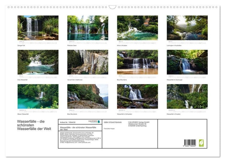 Produktbild: Wasserf&auml;lle - die sch&ouml;nsten Wasserf&auml;lle der Welt (Wandkalender 2026 DIN A2 quer), CALVENDO Monatskalender
