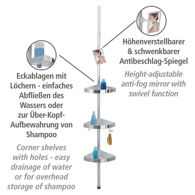 Produktbild: Teleskop Duschecke Premium, mit 3 Ablagen und Spiegel, satiniert