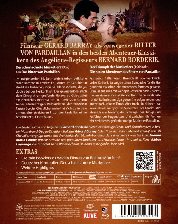 Produktbild: Die Ritter von Pardaillan Doppelbox: 1. Der scharlachrote Musketier (1962) / 2. Der Triumph des Musketiers (1964) (beide Filme restauriert) [2 BRs]