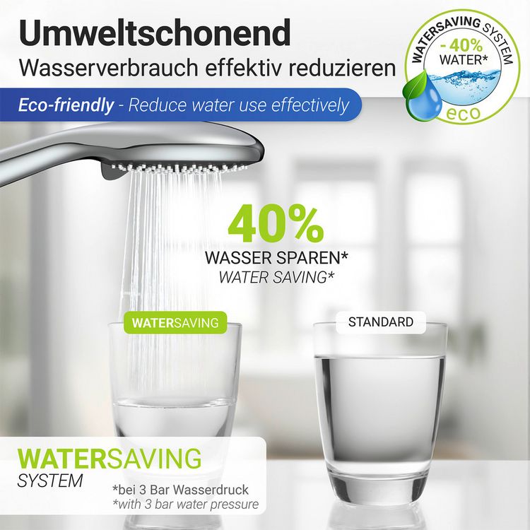 Produktbild: Duschkopf Watersaving Chrom &Oslash; 11 cm, Universal-Handbrause mit Wasserspar-System