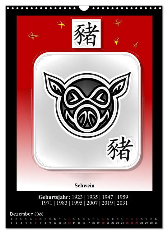 Produktbild: Chinesisches Horoskop (Wandkalender 2026 DIN A3 hoch), CALVENDO Monatskalender