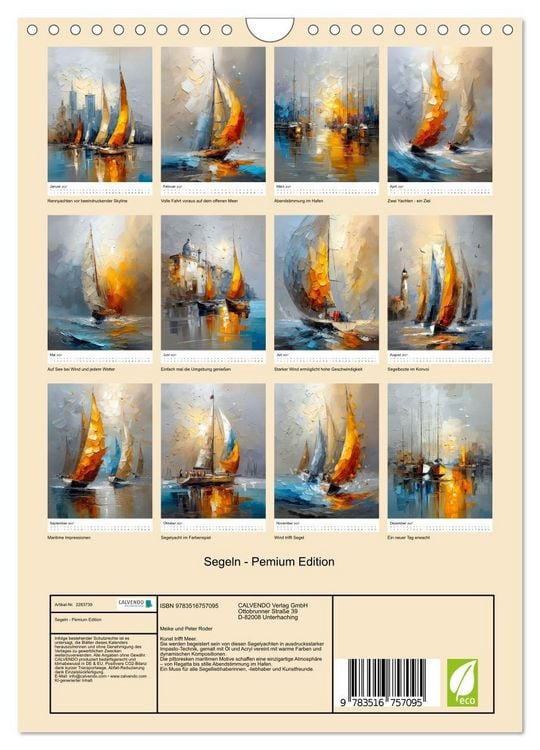 Produktbild: Segeln - Pemium Edition (Wandkalender 2027 DIN A4 hoch), CALVENDO Monatskalender
