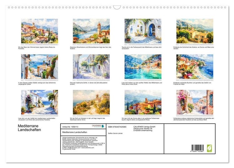 Produktbild: Mediterrane Landschaften (Wandkalender 2026 DIN A2 quer), CALVENDO Monatskalender