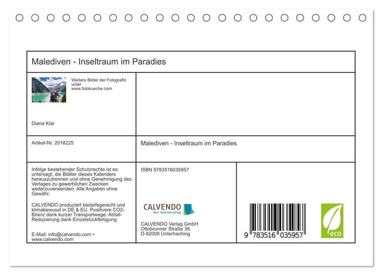 Produktbild: Malediven - Inseltraum im Paradies (Tischkalender 2026 DIN A5 quer), CALVENDO Monatskalender